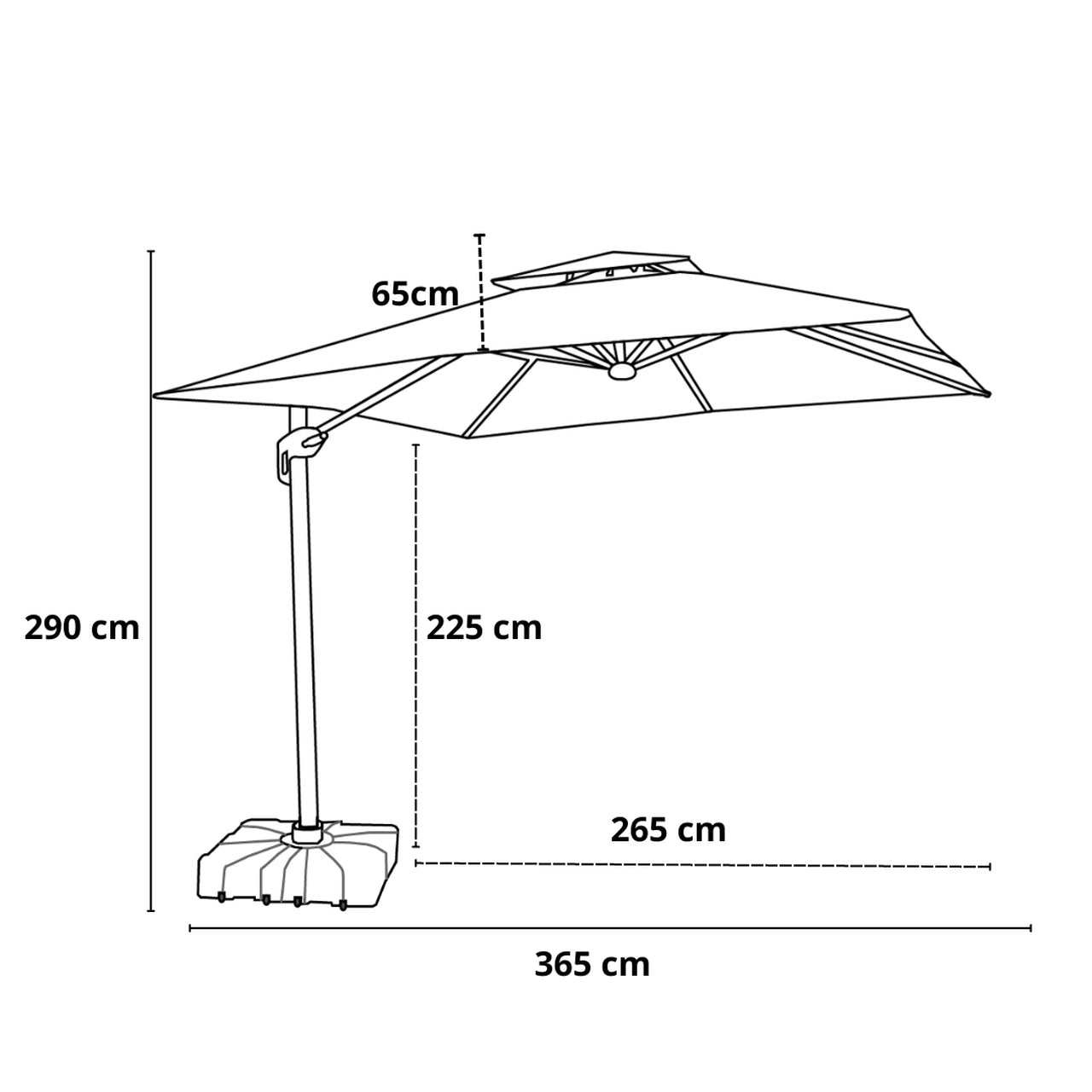Ombrelone Guarda Sol Java Aluminio 2,5 x 2,5 C/ Base 100L