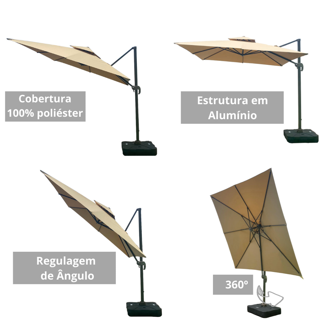 Ombrelone Guarda Sol Java Aluminio 2,5 x 2,5 C/ Base 100L