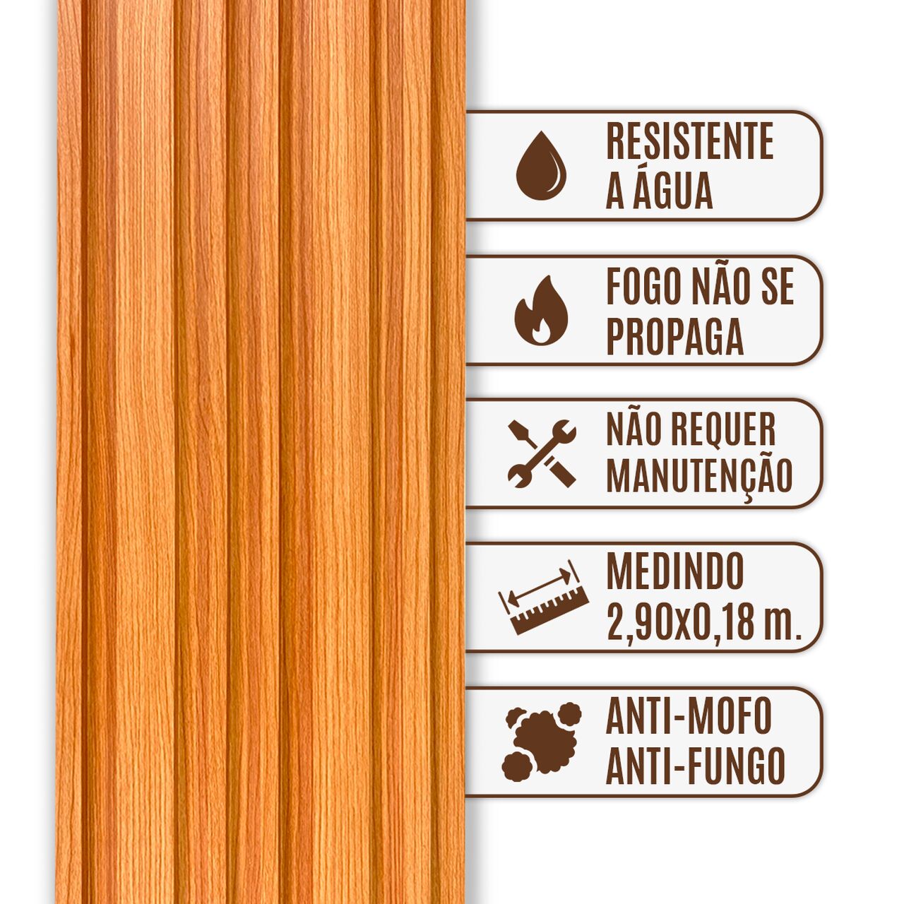 Painel Ripado Cor: Freijó de uso Interno em WPC Double 2,90m x 18cm (0,522m²)