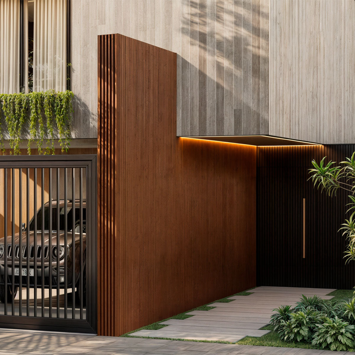 Painel Ripado WPC Externo Cor Amendoa 2,90m x 20cm (0,58m²)