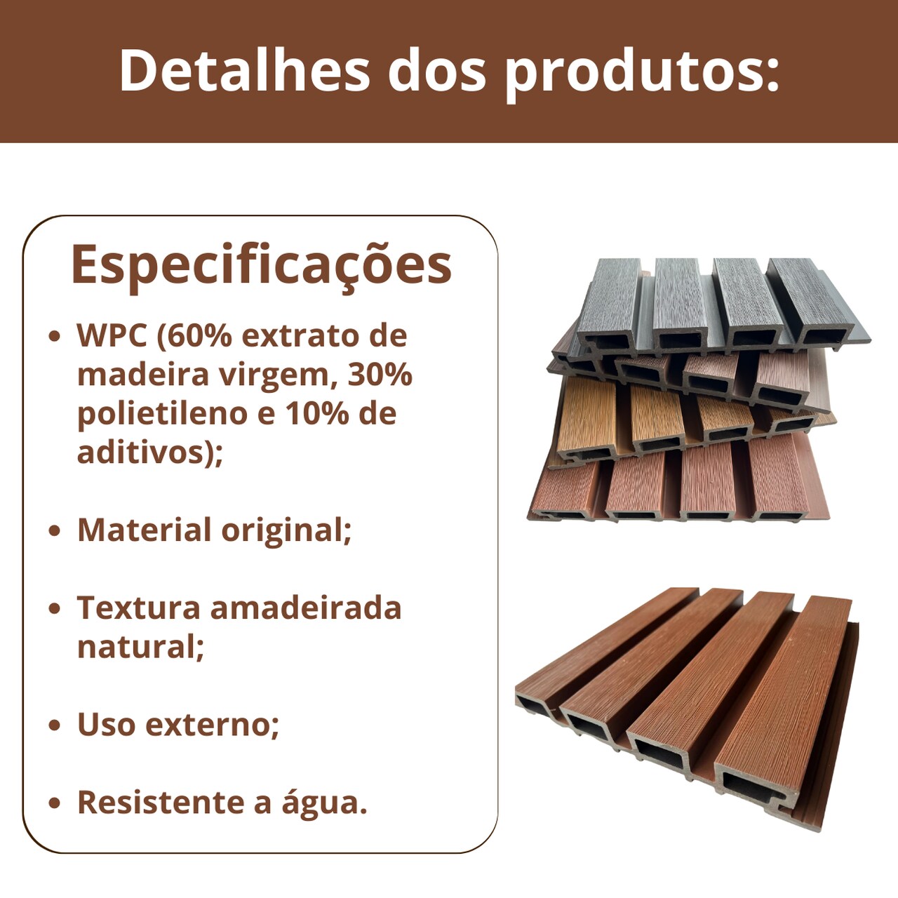 Painel Ripado WPC Externo Cor Teca 2,90m x 20cm (0,58m²)