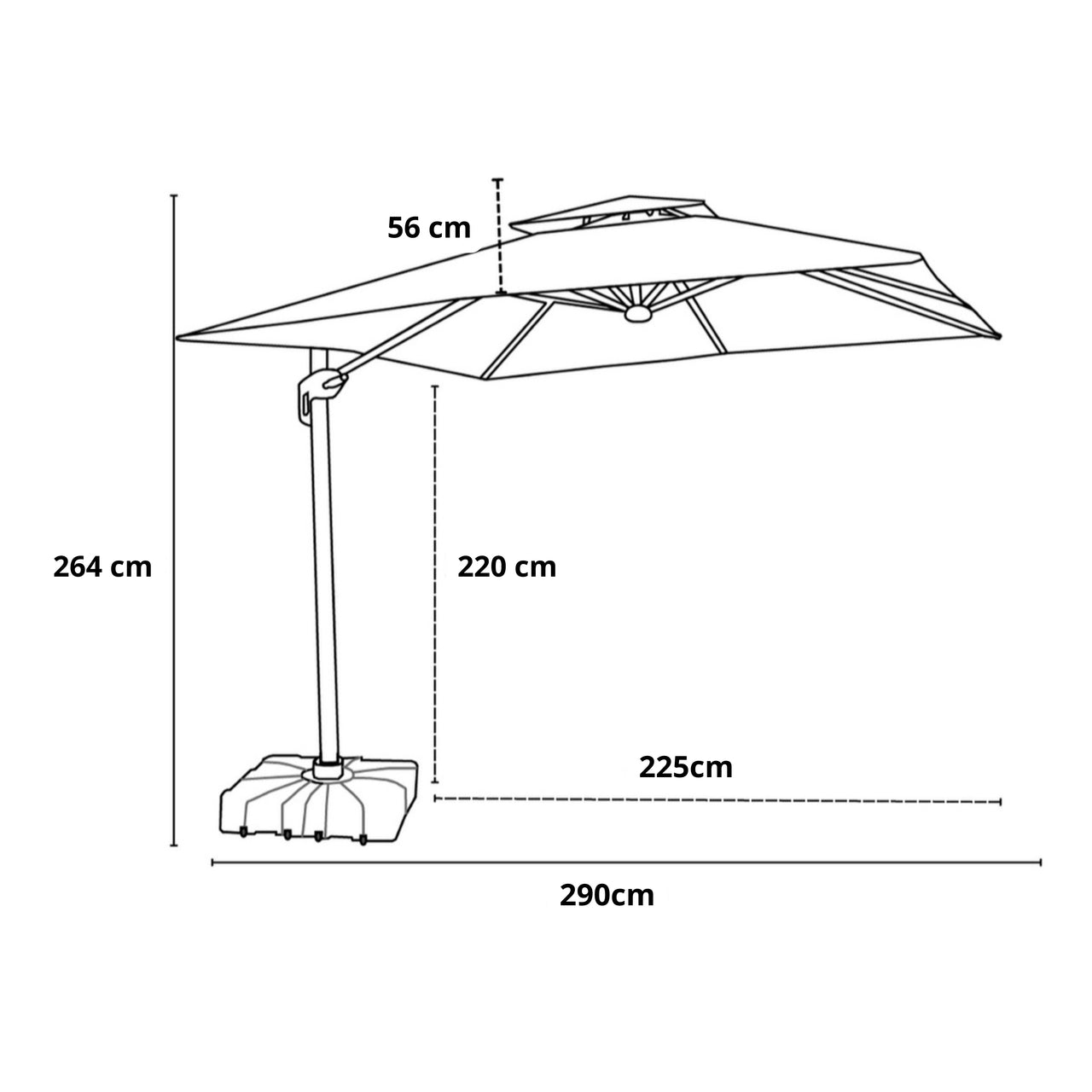 Ombrelone Guarda Sol Premium Alumínio 2,5 x 2,5  C/ Base em 100L