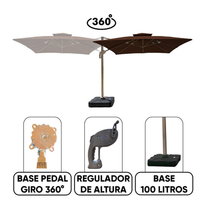 Ombrelone Guarda Sol Premium Alumínio 2,5 x 2,5  C/ Base em 100L