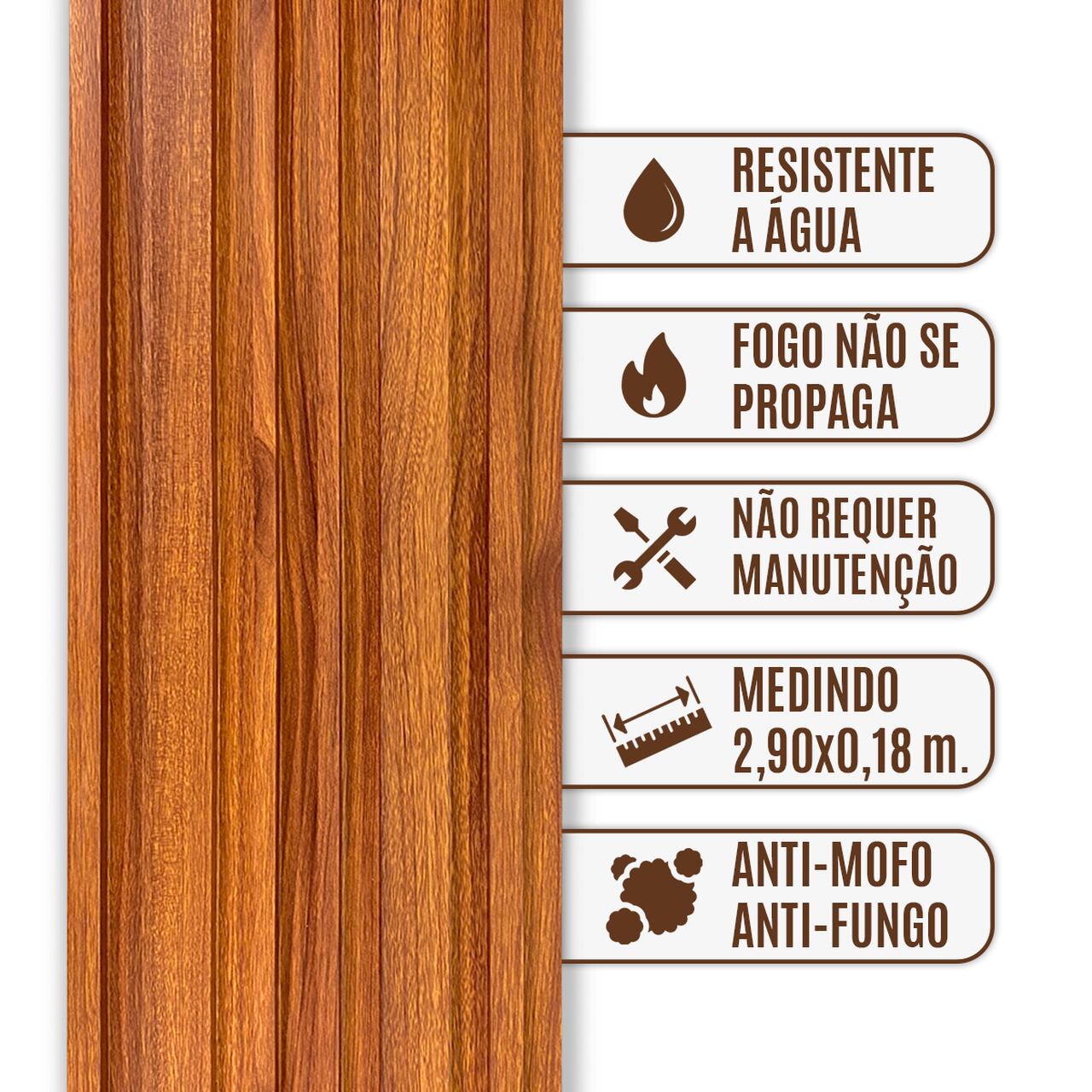 Painel Ripado Cor: Nogueira de uso Interno em WPC Double 2,90m x 18cm (0,522m²)