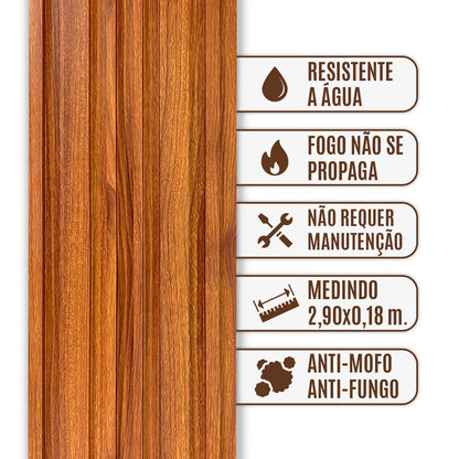 Painel Ripado Cor: Nogueira de uso Interno em WPC Double 2,90m x 18cm (0,522m²)