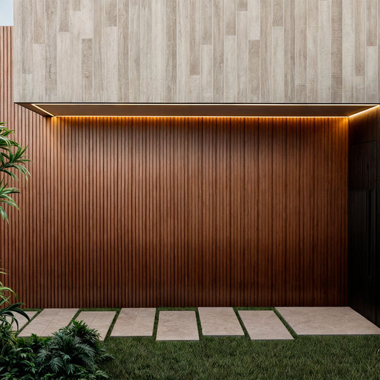 Painel Ripado WPC Externo Cor Amendoa 2,90m x 20cm (0,58m²)